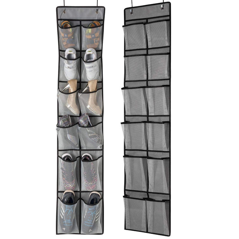 KEEPJOY Over The Door Shoe Organizer 2 Pack,Mesh Pockets Hanging Shoe Rack Over The Door,Shoe Storage Closet with 4 Hooks,Washable and Breathable Fabic,Large Size 57.5Ã—12.6inch(Grey) - Image 1